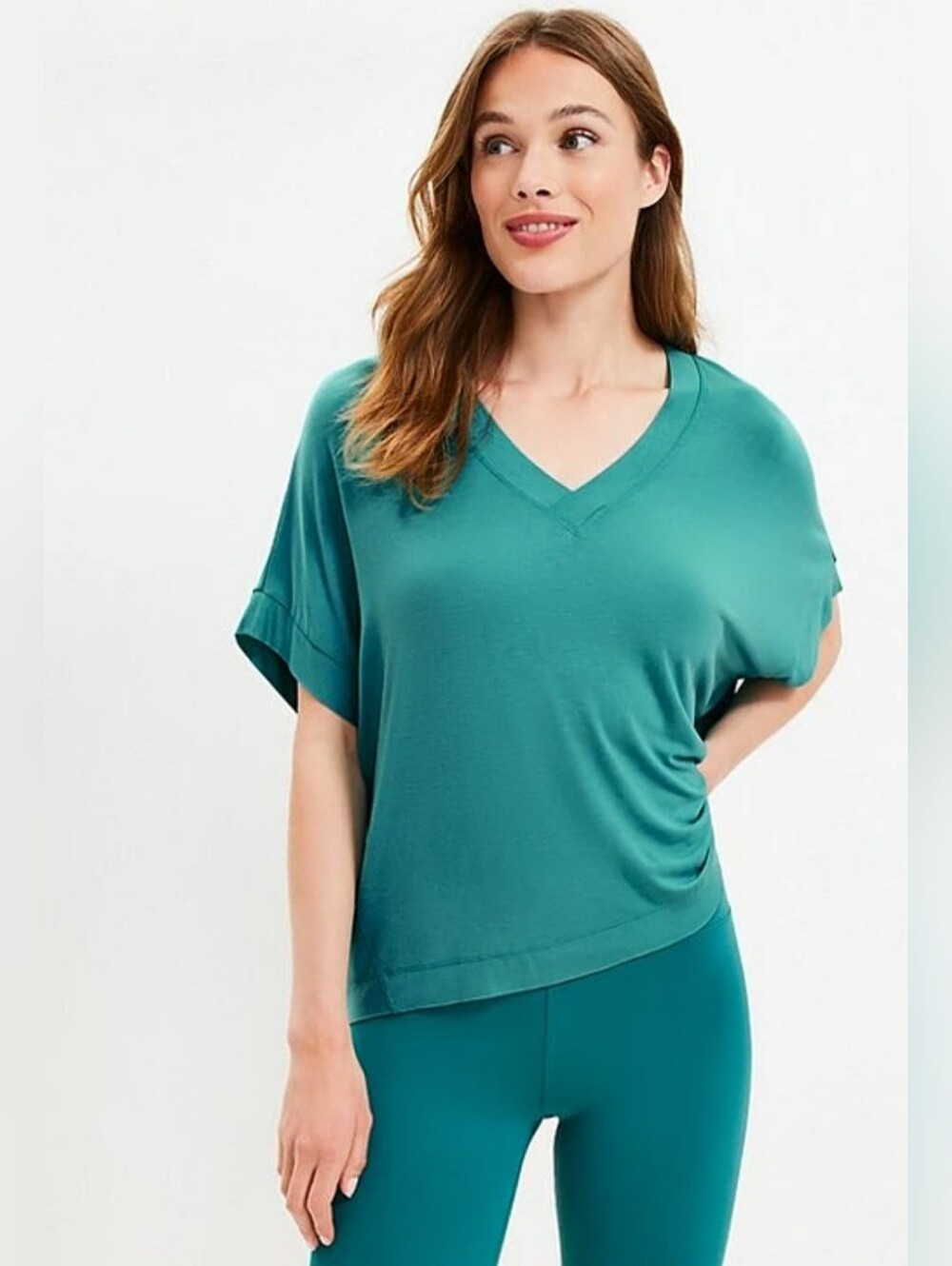 V-Neck Short Sleeve Oversized Poncho in Teal